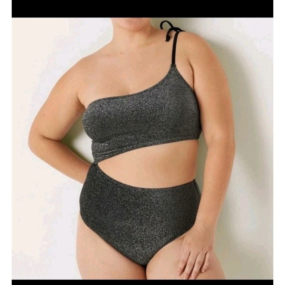 NEW Victorias Secret PINK‎ SHIMMER ONE SHOULDER CUTOUT ONE PIECE SWIMSUIT Size L